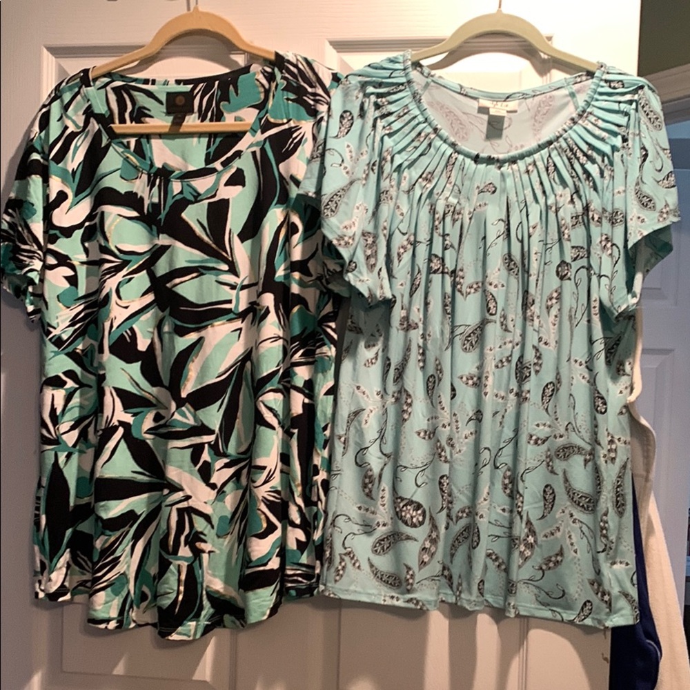Women's Mint and Black Patterned Tops